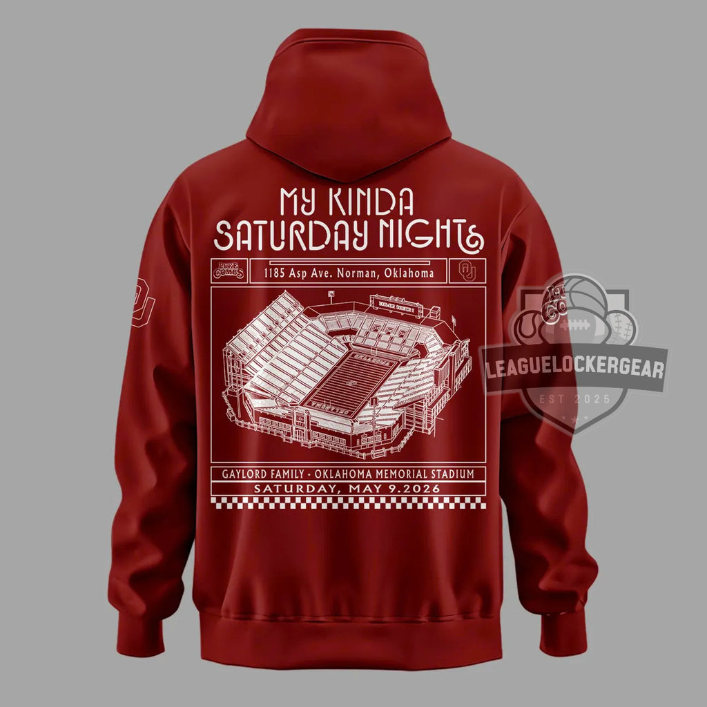 Luke Combs Oklahoma Sooners My Kinda Saturday Night Tour Oklahoma Memorial Stadium Hoodie - LeagueLockerGear
