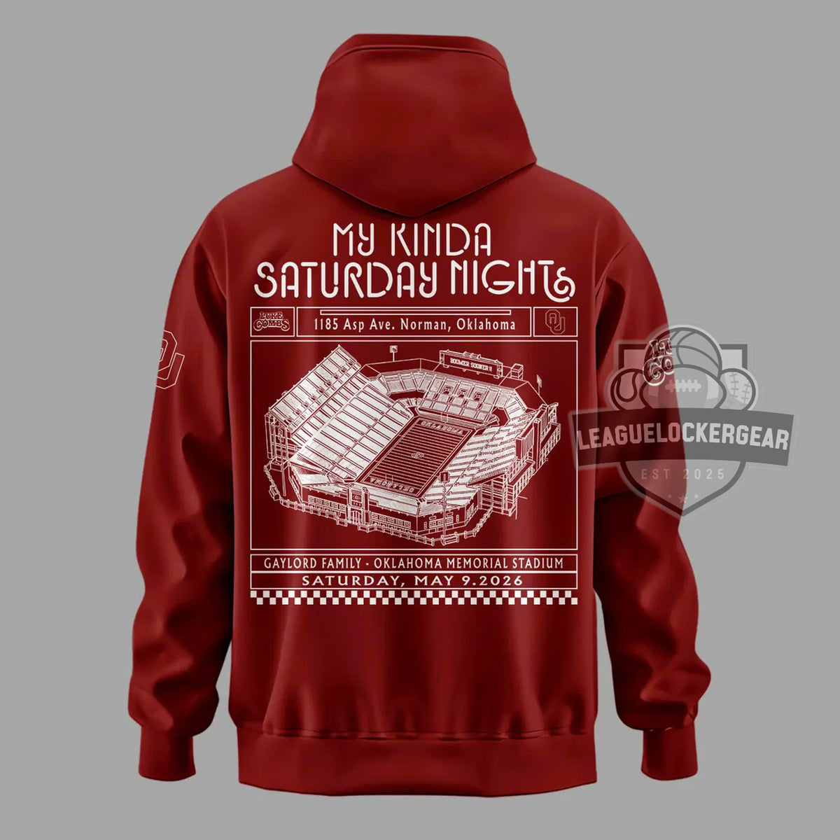 Luke Combs Oklahoma Sooners My Kinda Saturday Night Tour Oklahoma Memorial Stadium Hoodie - LeagueLockerGear