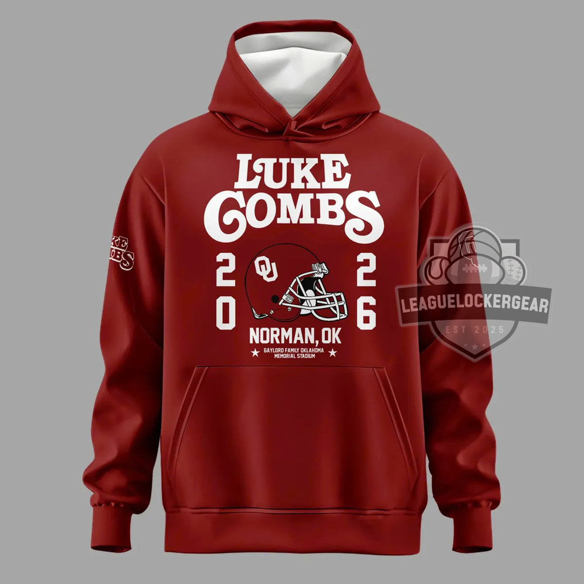 Luke Combs Oklahoma Sooners My Kinda Saturday Night Tour Oklahoma Memorial Stadium Hoodie - LeagueLockerGear