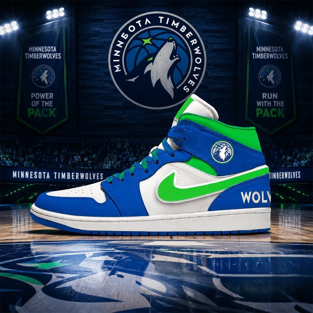 Minnesota Timberwolves Air Jordan 1 High Top Basketball Shoes - LeagueLockerGear