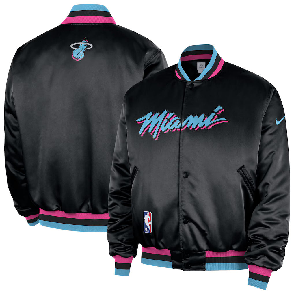 Miami Heat 2025/26 City Edition Remix Courtside Bomber Jacket – Full-Snap - LeagueLockerGear