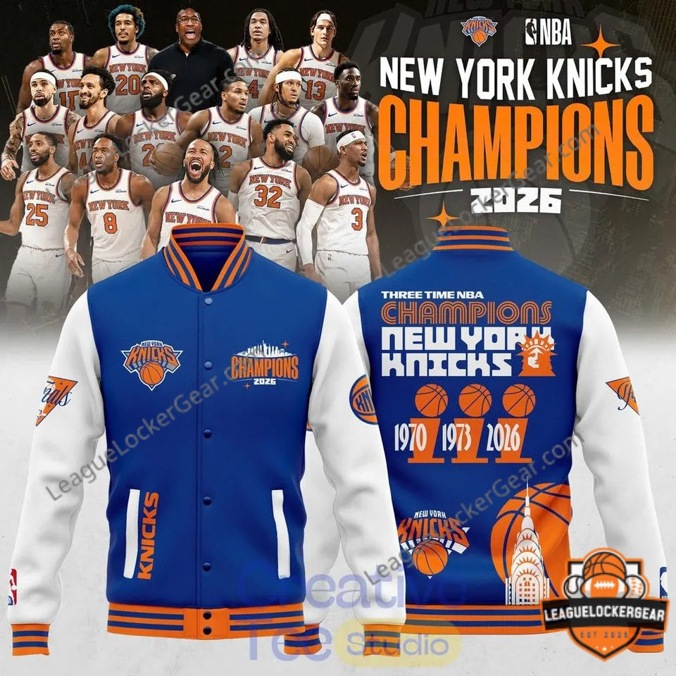 New York Knicks Three Time NBA Champions Varsity Jacket - LeagueLockerGear