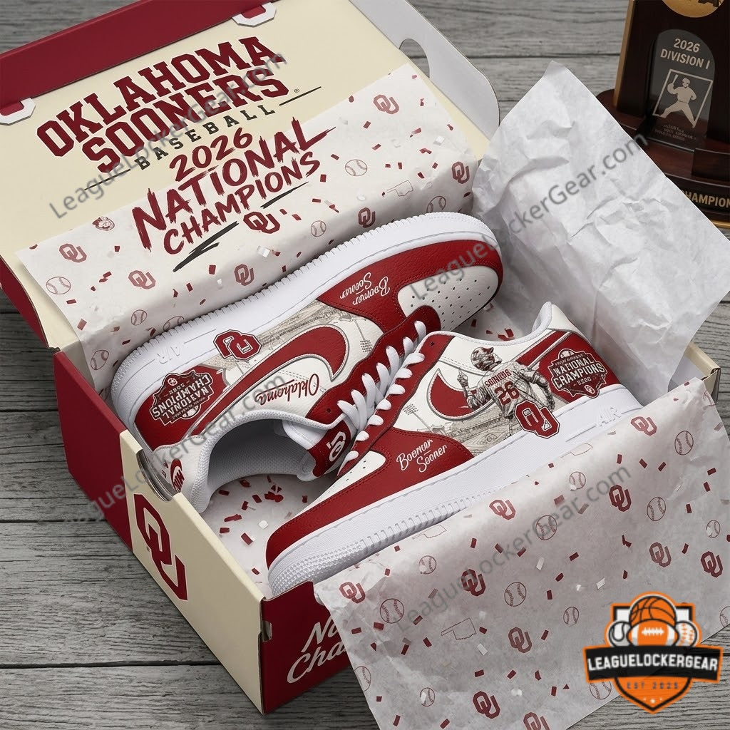 Oklahoma Sooners Baseball 2026 National Champions Custom AF1 Shoes - LeagueLockerGear