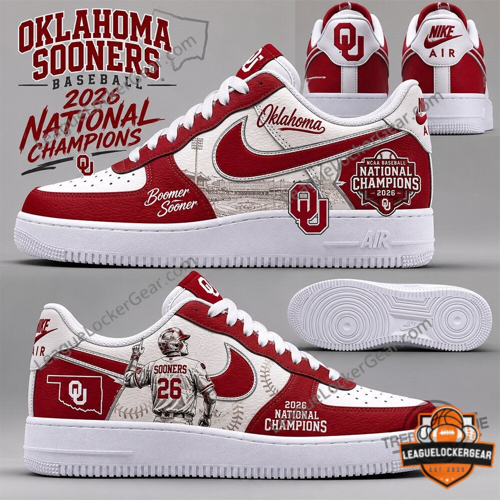 Oklahoma Sooners Baseball 2026 National Champions Custom AF1 Shoes - LeagueLockerGear