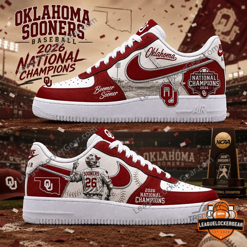 Oklahoma Sooners Baseball 2026 National Champions Custom AF1 Shoes - LeagueLockerGear
