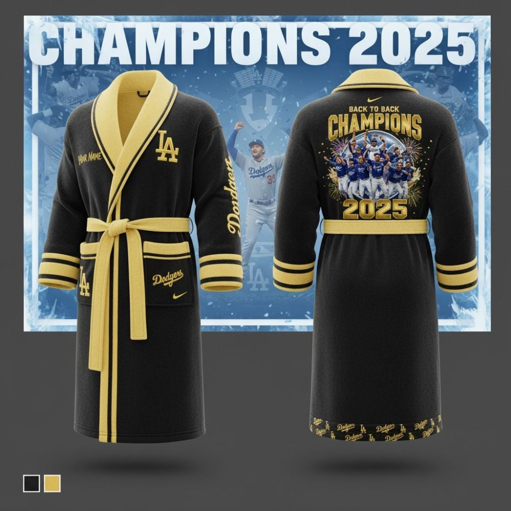LA Dodgers 2025 Champions Bathrobe – Official World Series Celebration Gear - LeagueLockerGear
