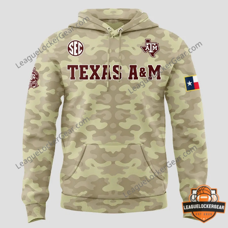 Texas A&M Aggies Camo Military Design Gig 'Em Aggies Hoodie
